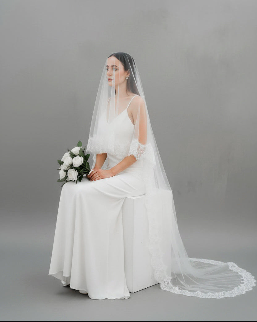 Hazeland 浪漫復古蕾絲法式婚紗頭紗（Romantic Lace Wedding Veil），專為新娘大婚設計的超高清透光蕾絲面紗配件推介